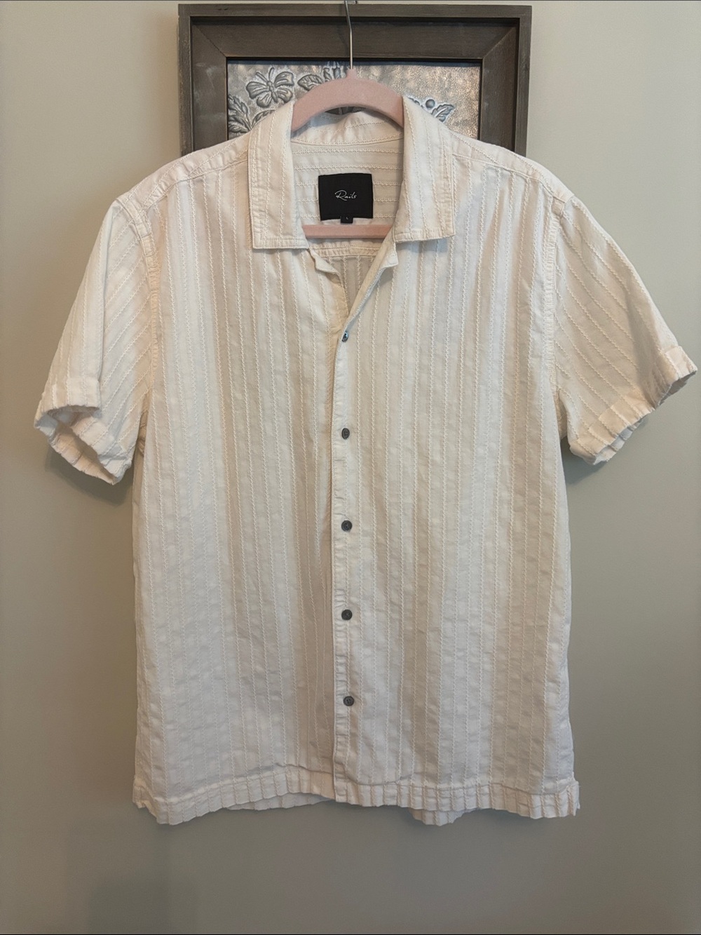 RAILS Men's Sinclair Button-Down Shirt Ivory/Bone Textured Stripe Sz Large
